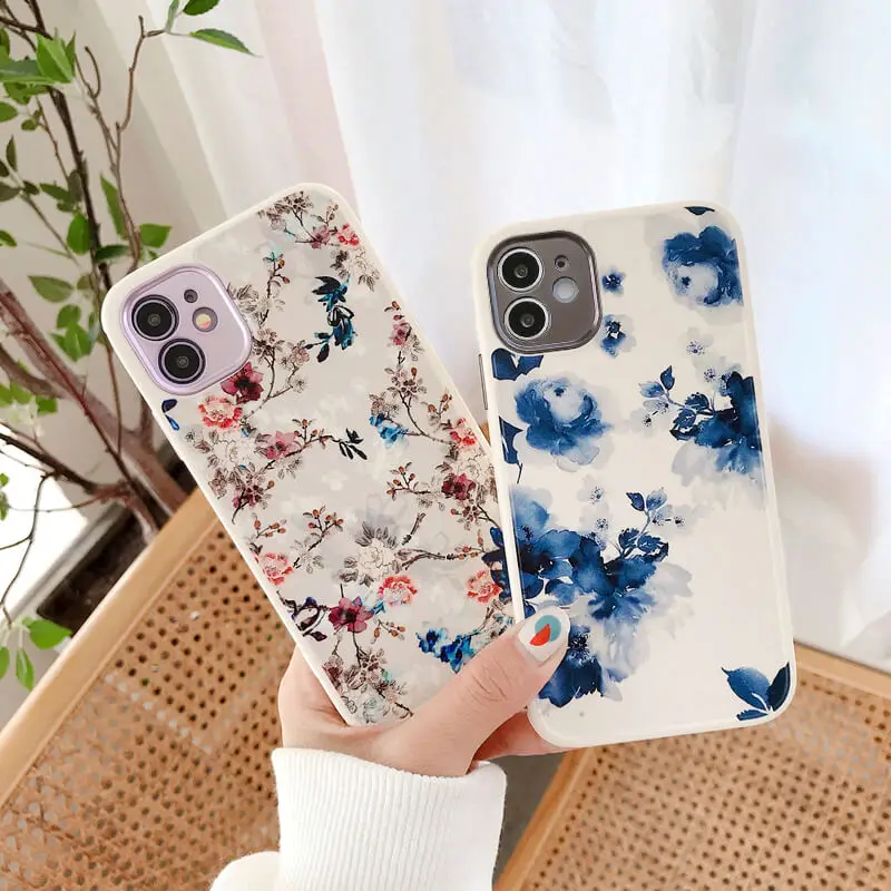 

Watercolor flower orchid case for iphone 12 Pro Max 8 7 Plus 11 Pro XS MAX X XR luxury design shockproof soft matte cover women