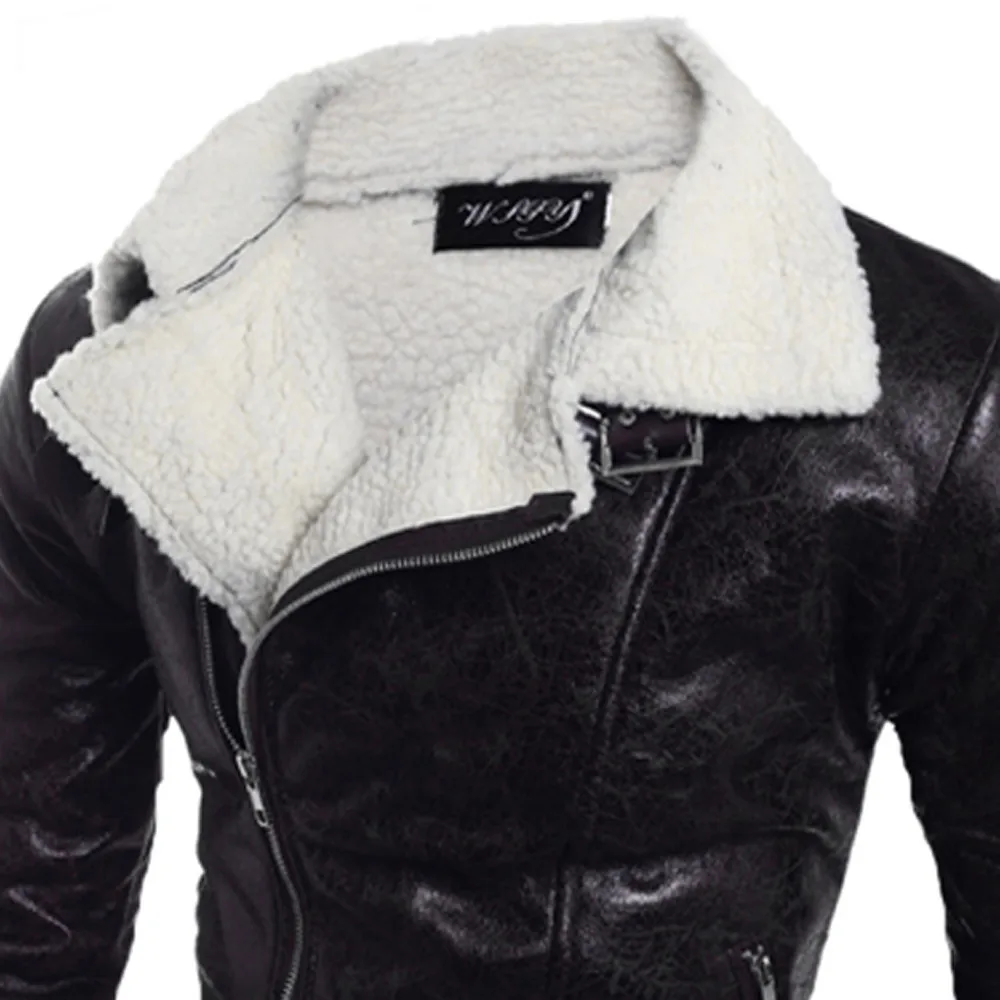 Мужская кожаная куртка, Осень-зима, Теплая мужская куртка из овчины, меховая подкладка, отвороты, кожа, молния, черный, коричневый цвет, верхняя одежда, верхние пальто