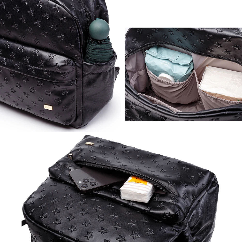 Soboba Diaper Bags for Mummy PU Waterproof Large Capacity Nappy Changing Bag Hanging on Stroller 3D Star Pattern Diaper Bag 5