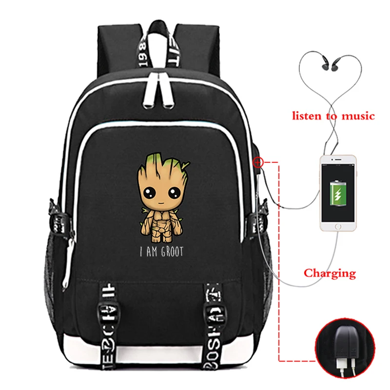 5 Рюкзак для ноутбука I AM Groot с usb-зарядкой для мальчиков и девочек, школьный рюкзак Mochila, модный Противоугонный рюкзак, водонепроницаемый рюкзак для путешествий - Цвет: 5