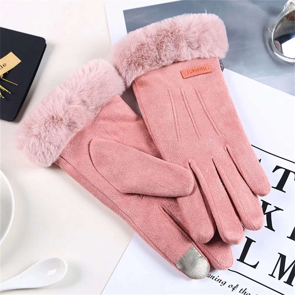 Новые модные женские перчатки осень зима милые пушистые теплые женские перчатки осень и зимний ветрозащитный Теплый плюс бархатные перчатки