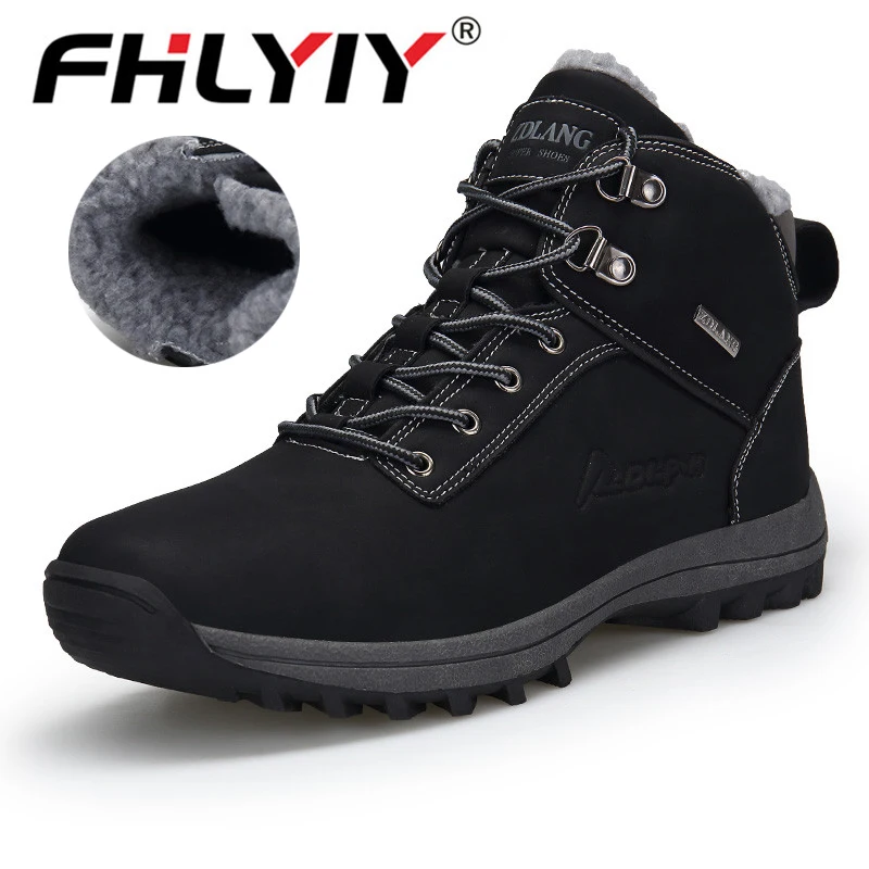 Fhlyiy/кожаная мужская зимняя обувь; плюшевые теплые мужские ботинки; обувь из натуральной кожи на шнуровке; резиновая специальная обувь для мужчин