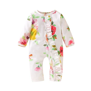 

infant baby autumn cotton 100% long sleeve flower ruched overalls kids baby girls rompers newborn clothing casual clothes 0-18M