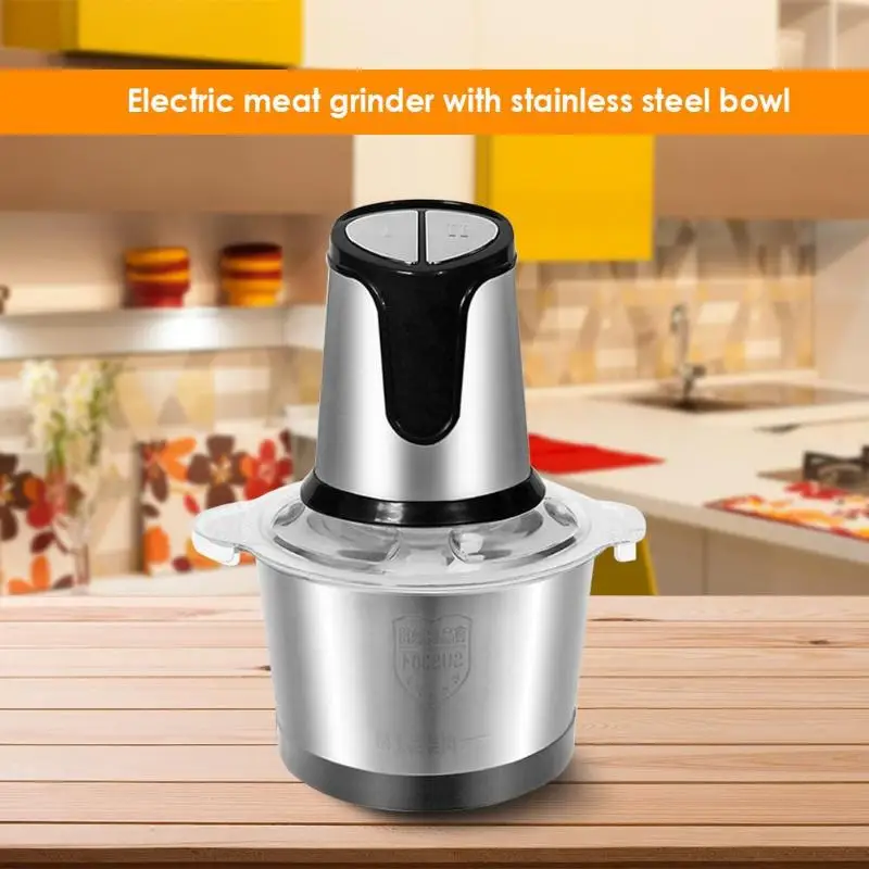 VKTECH 2L большая емкость бытовая электрическая мясорубка из нержавеющей стали с двойным лезвием 800 Вт высокая/низкая 2 скорости кухонный комбайн