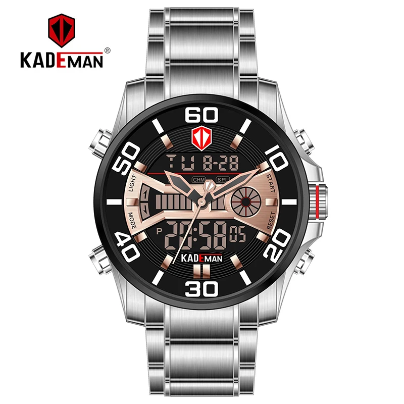 K6171 Роскошные мужские часы Tech светодиодный спортивные мужские часы полностью стальные 3ATM цифровые наручные часы бренд KADEMAN повседневные деловые - Цвет: K6171-SB-RG-S