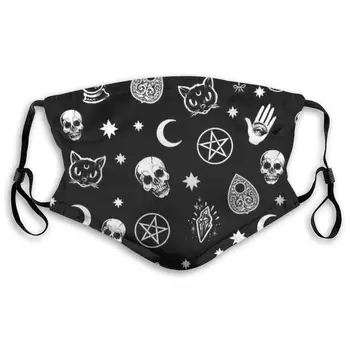 

Skull Cat Moon Gothic Print Mouth Masks With Filter Washable And Reusable Anti Dust Breathable Mask With Adjustable Ear Loops