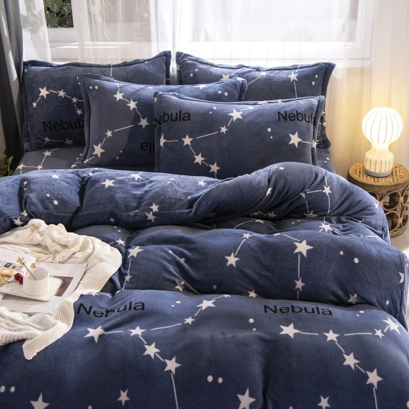 

Coral Fleece Cotton Sheets Family of Four Sheets Single Three-Piece Set Dormitory Single Winter Quilt Cover Quilt