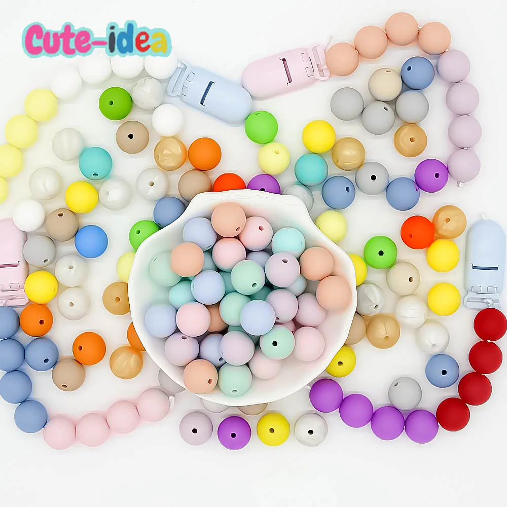 

Cute-Idea 30pcs 9mm silicone beads necklace bracelet chain loose round teether chewable teething DIY eco-friendly pacifier toy