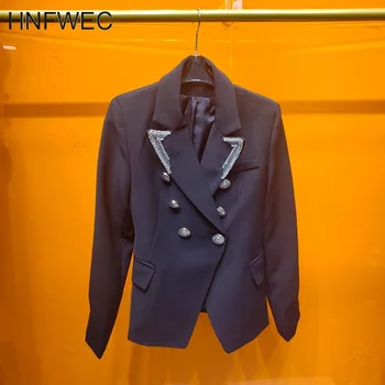 

High quality rhinestone double-breasted British Slim Solid Color Long Sleeve suit coat 2020 Autumn blazers jackets K702