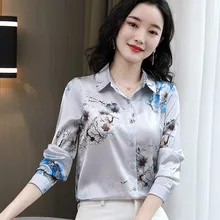 Aliexpress - Korean Women Silk Shirts Blouses Woman Leopard Print Shirts Women Long Sleeve Shirt Tops Plus Size Woman Satin Floral Blouse Top