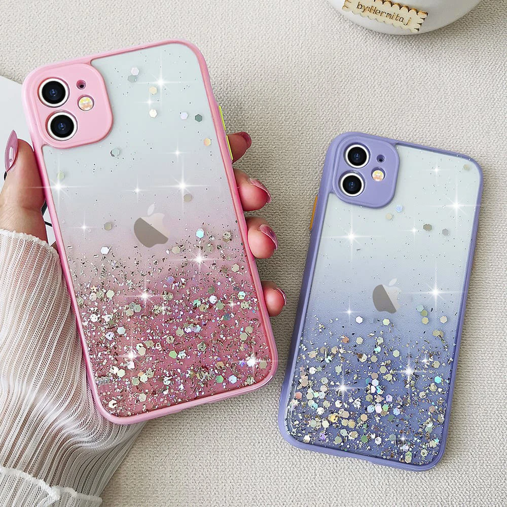 Women Girl Glitter Case For Iphone 11 Pro Max 12 Mini X Xr Xs Se 2 Transparent Silicone Phone Case For Iphone 8 Plus 7 6 6s Mobile Phone Cases Covers Aliexpress