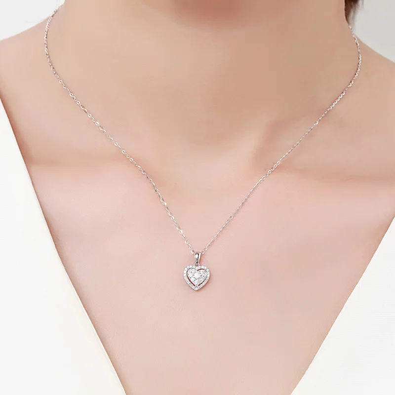 Heart Shape 3ct Moissanite Diamond Pendant 925 Sterling Silver Charm Necklace For Women