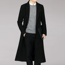 Высокое качество Тренч зимнее шерстяное пальто для мужчин досуг длинные секции чистый цвет Slim Fit однобортное повседневное пальто