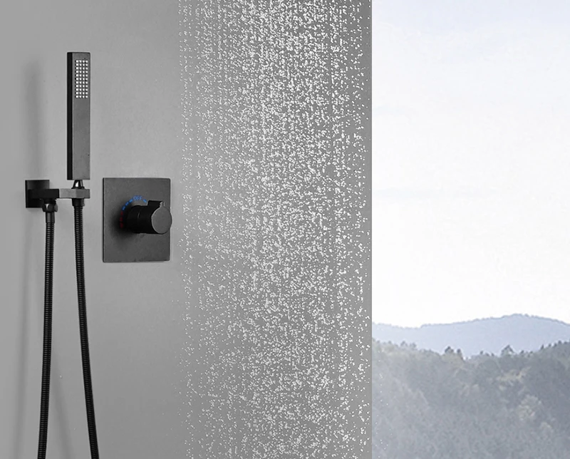 hm 10" LED shower set, Black Wall-Mounted Embedded Shower System, Water-Saving Bathtub and Box Shower Mixer