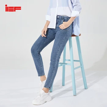 

IEF Autumn Slim Women Jeans High Waist Solid Color Zipper Stright 0724E-D13964-9-