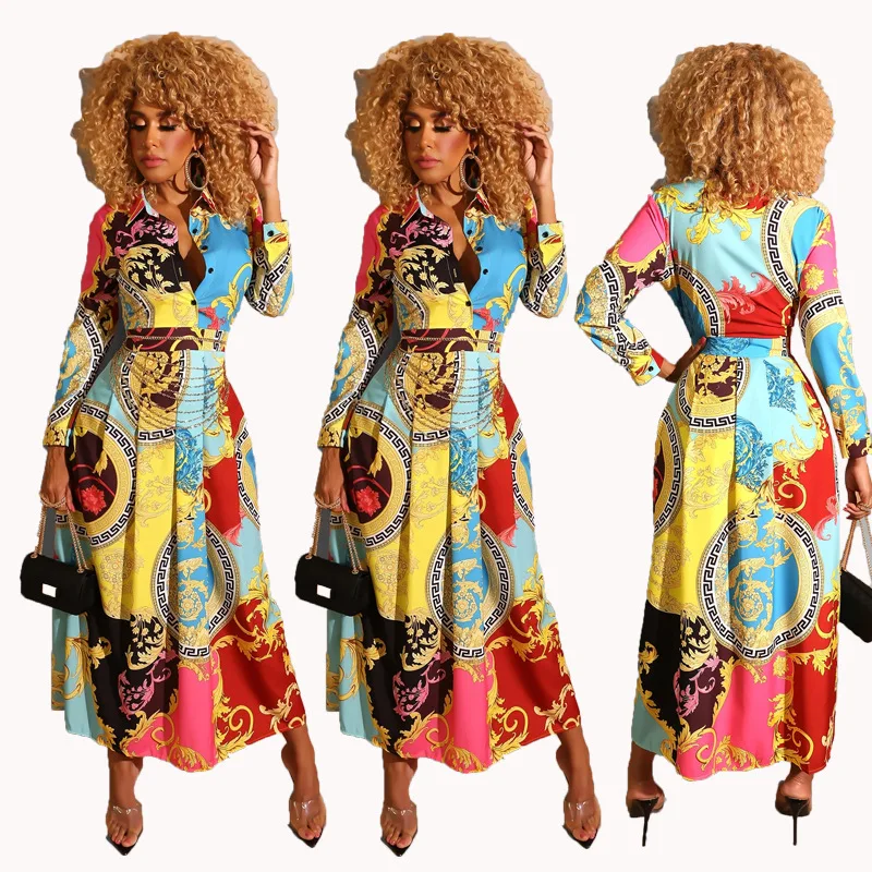 

2021 New Fashion African Dresses For Women Autumn Winter Dashiki Africa Style Print Rich Bazin Dashiki Top Midi Dresses