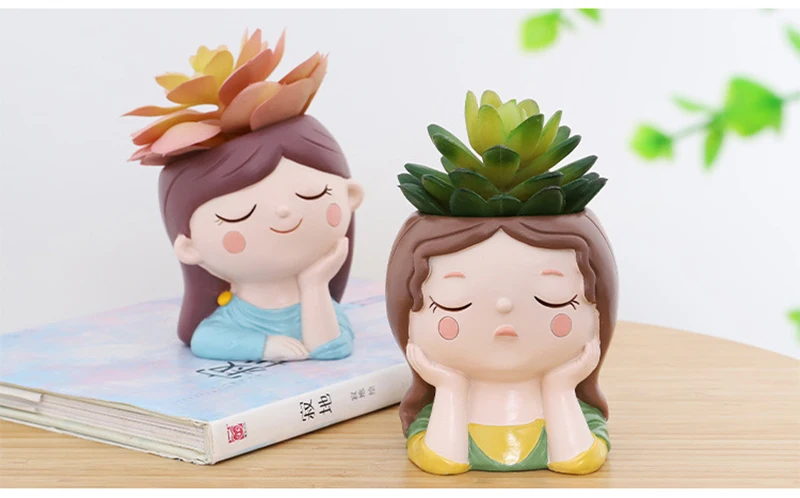 Cute Human Face Vase Succulent Planter Resin Vase Cartoon Character Decorative Head Face Flower Pot Indoor Desktop Ornaments