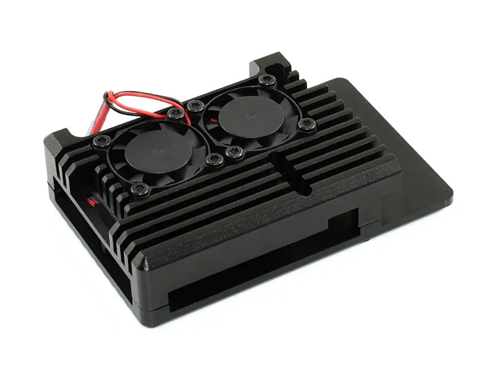 Чехол Waveshare из алюминиевого сплава для Raspberry Pi 4 Model B Black Armour с двумя вентиляторами