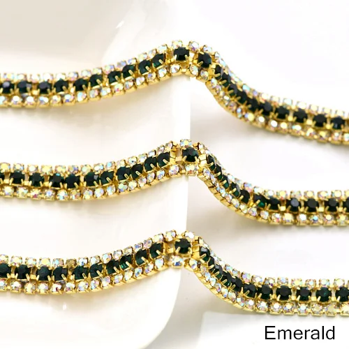 Emerald 3 ряда 1 ярд стразы Кубок цепи с золотой коготь красочные Стекло Strass Rhinetones обрезки Швейные Ремесло украшения Y2286 - Цвет: Emerald
