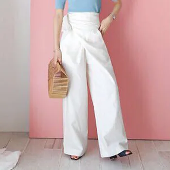 

Chic Elegant Office White Wide Leg Pants Women Beige Korean Fashion Work Trousers 2020 Spring Casual Green Blue Plus Size XXL