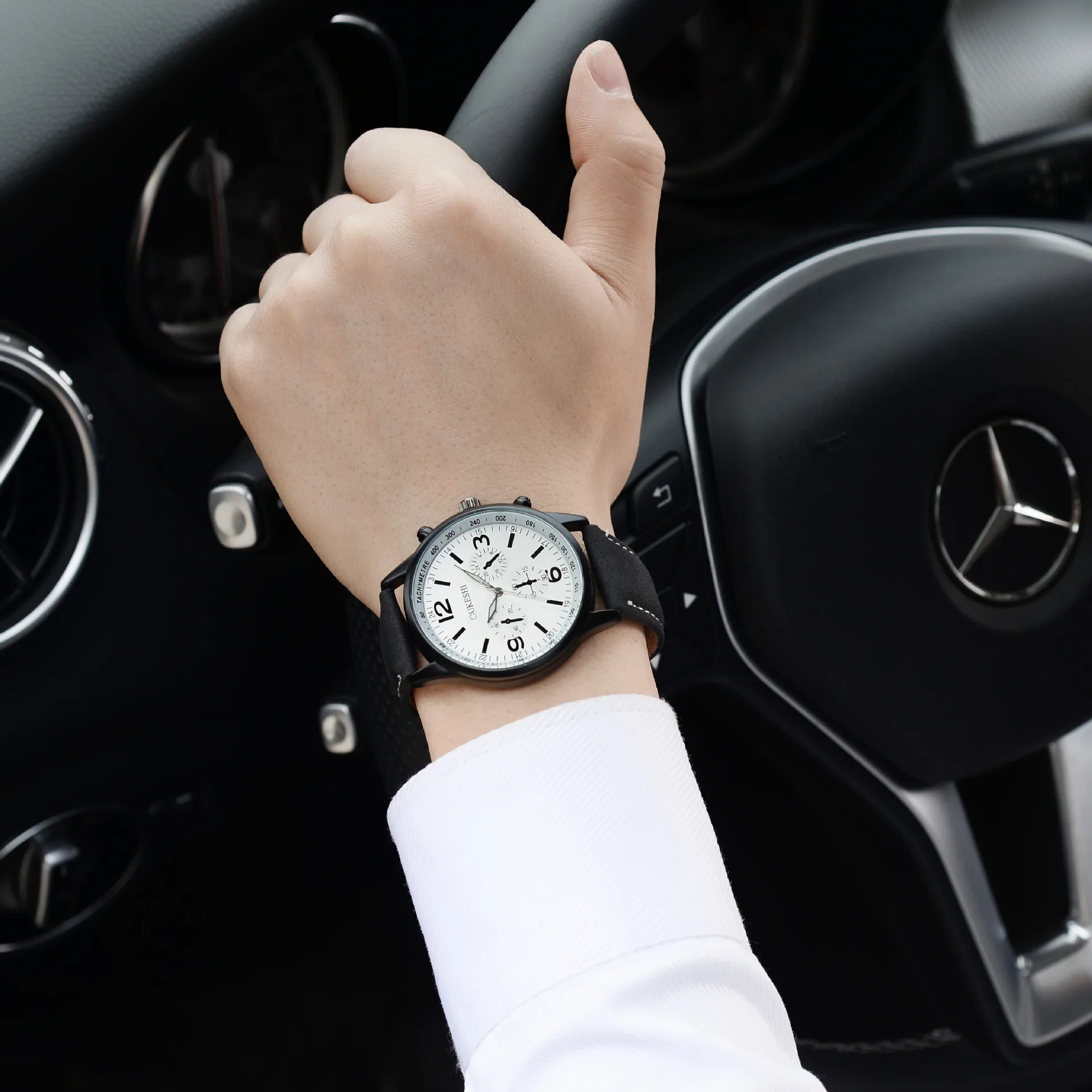 

New Style Fashion Three Eye Business Watch Oak Shi Brand Waterproof Leather Belt MEN'S Watch Quartz Watch
