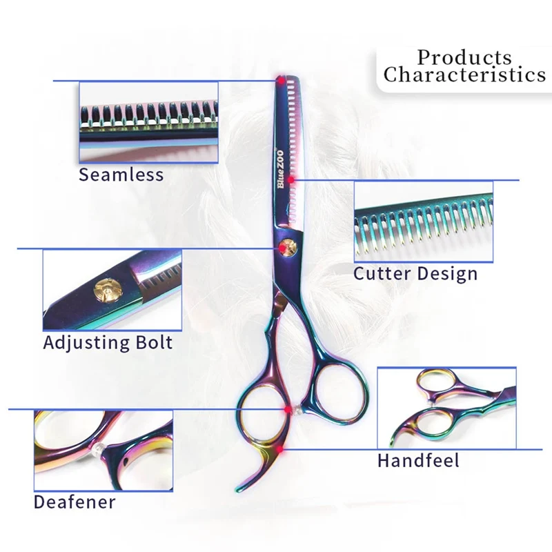 6 Inch Cutting Thinning Styling Tool Hair Scissors Stainless Steel Salon Hairdressing Shears Regular Flat Teeth Blades