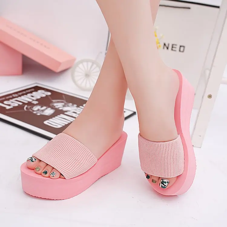 Г., дешевые простые тапочки Chanclas из эластичной ткани женские пляжные вьетнамки на высоком каблуке, летняя женская обувь на платформе