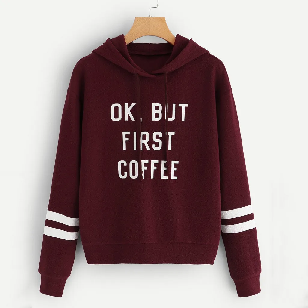 Womens Hoodies Sweatshirt Autumn Long Sleeve Patchwork Drawstring Sweatshirt Hooded Pullover Tops Hoodie Women Letter Hoodies