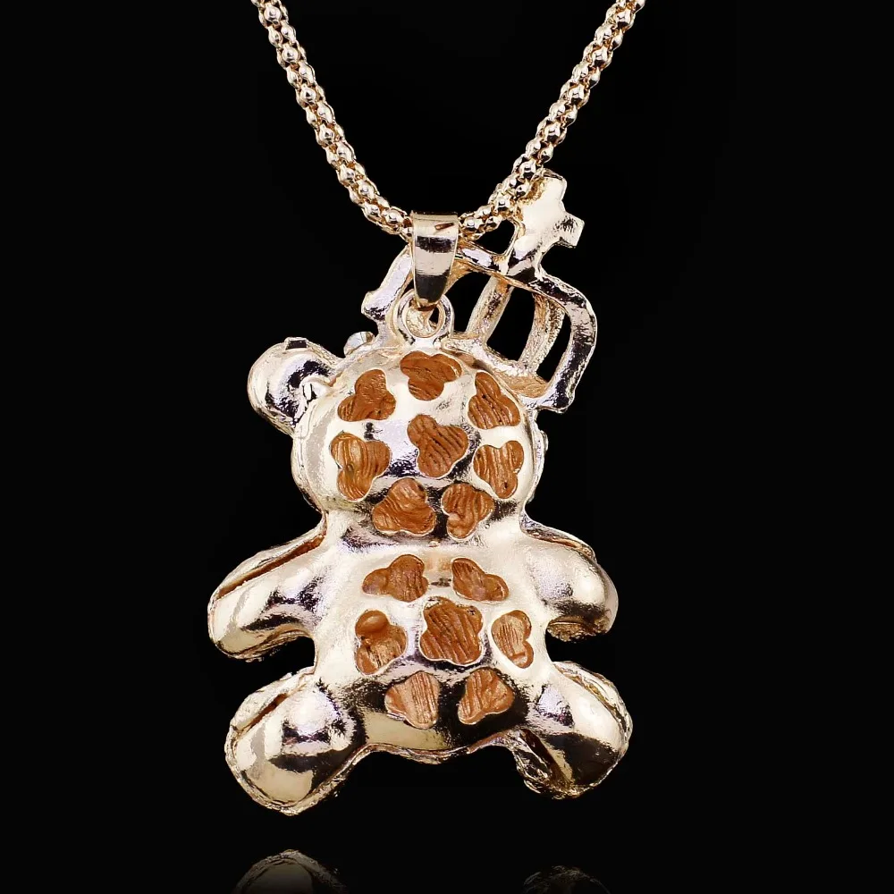 Корона Кристальный Медвежонок Длинная подвеска свитер цепь ожерелье Женская мода ювелирные изделия X506