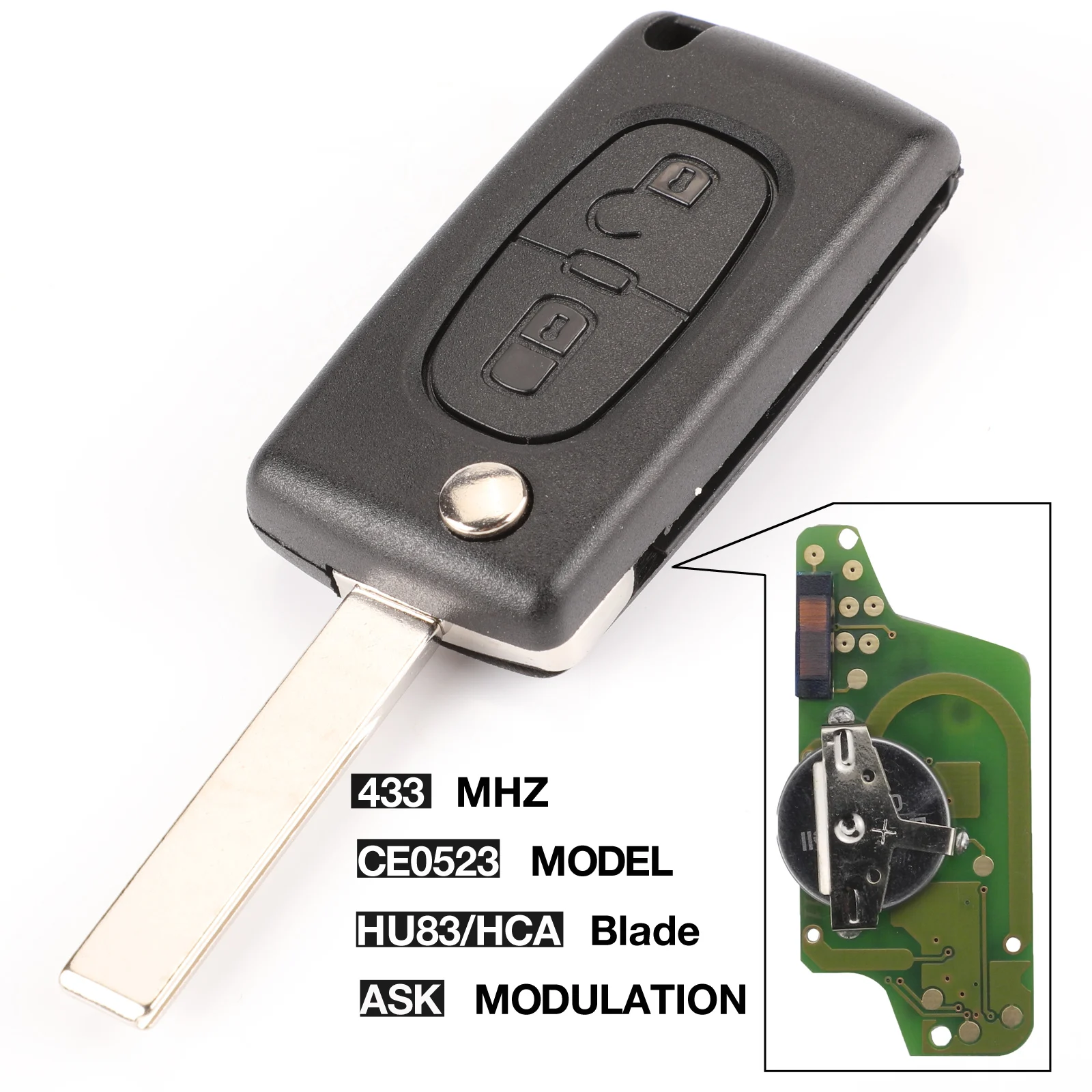 Kutery CE0523 флип дистанционный ключ для peugeot 308 3008 408 2 кнопки 433 МГц PCF7941 ask электронная схемная плата HU83 брелок лезвие