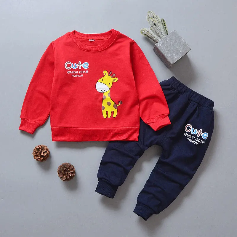 Г. Одежда для маленьких мальчиков зимний комплект одежды для мальчиков с героями мультфильмов, футболка с длинными рукавами+ штаны, комплект детской одежды из 2 предметов - Цвет: CuteLu-red