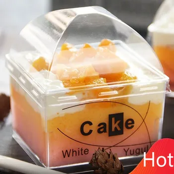 

50pcs Baking tool square transparent cake cup party birthday favor 145ml small mini disposable dessert plastic cups with lid