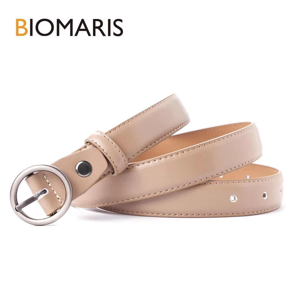 

BIOMARIS Leather Cowhide Belt Fashion Alloy Double Ring Circle Buckle Girl Women Jeans Dress Wild Luxury Belts