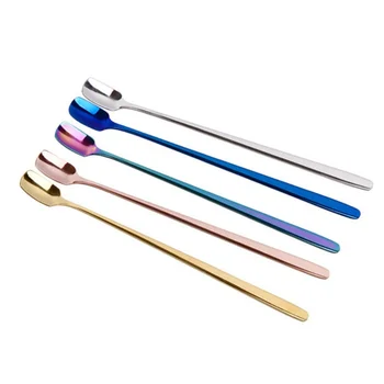 

1PC Colorful Stainless Steel Spoon Long Handle Spoons Flatware Coffee Drinking Tools Gadget Spoon HOT