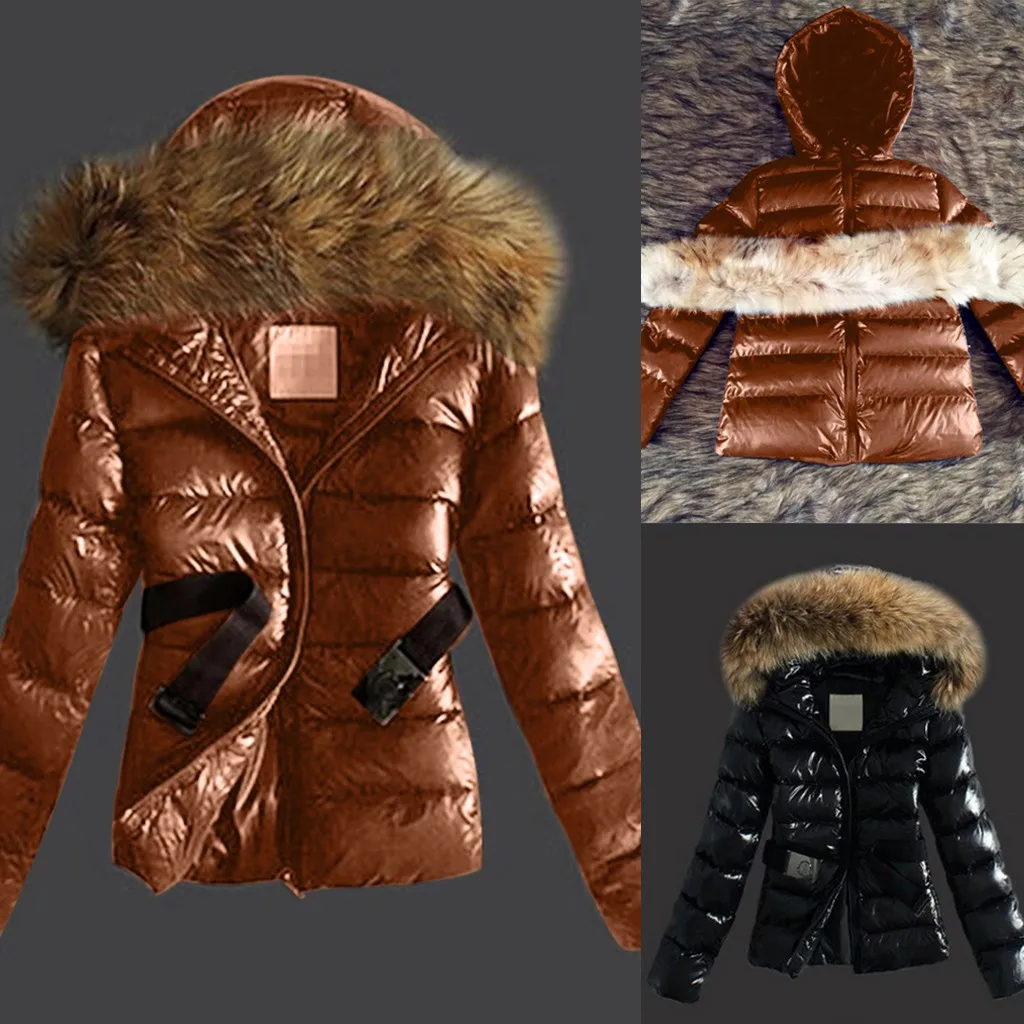 Зимняя женская Повседневная стеганая куртка из искусственной кожи, однотонная куртка с капюшоном и длинным рукавом, на молнии, плотное теплое тонкое короткое пальто, однотонная женская верхняя одежда