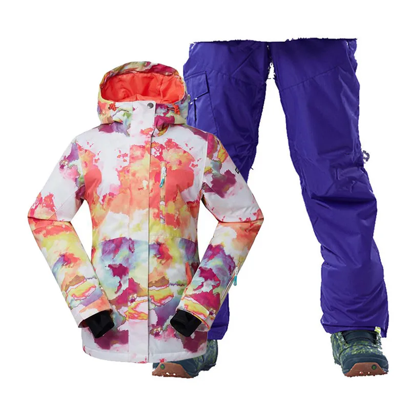 Fashion Womens Snow Suit Sets 10K waterproof windproof skiing Clothing snowboarding Wear Winter Snow jacket and ski pants Female - Цвет: Pic Jacket and Pant