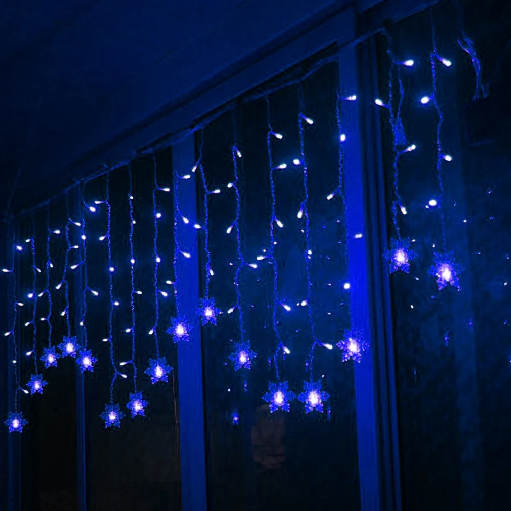 Светодиодный светильник в виде снежинки с USB, Сказочная лампа для занавесок, вечерние, рождественские, свадебные, новогодние украшения, 4 цвета, 1,5x0,5 м, 2,5x0,5 м, 3x1 м - Испускаемый цвет: Blue