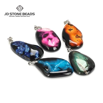 

Wholesale Natural Fire Agate Pendants Necklace Multi Colorful Irregular Real Agate Crystal Gemstone Unique Necklaces For Women