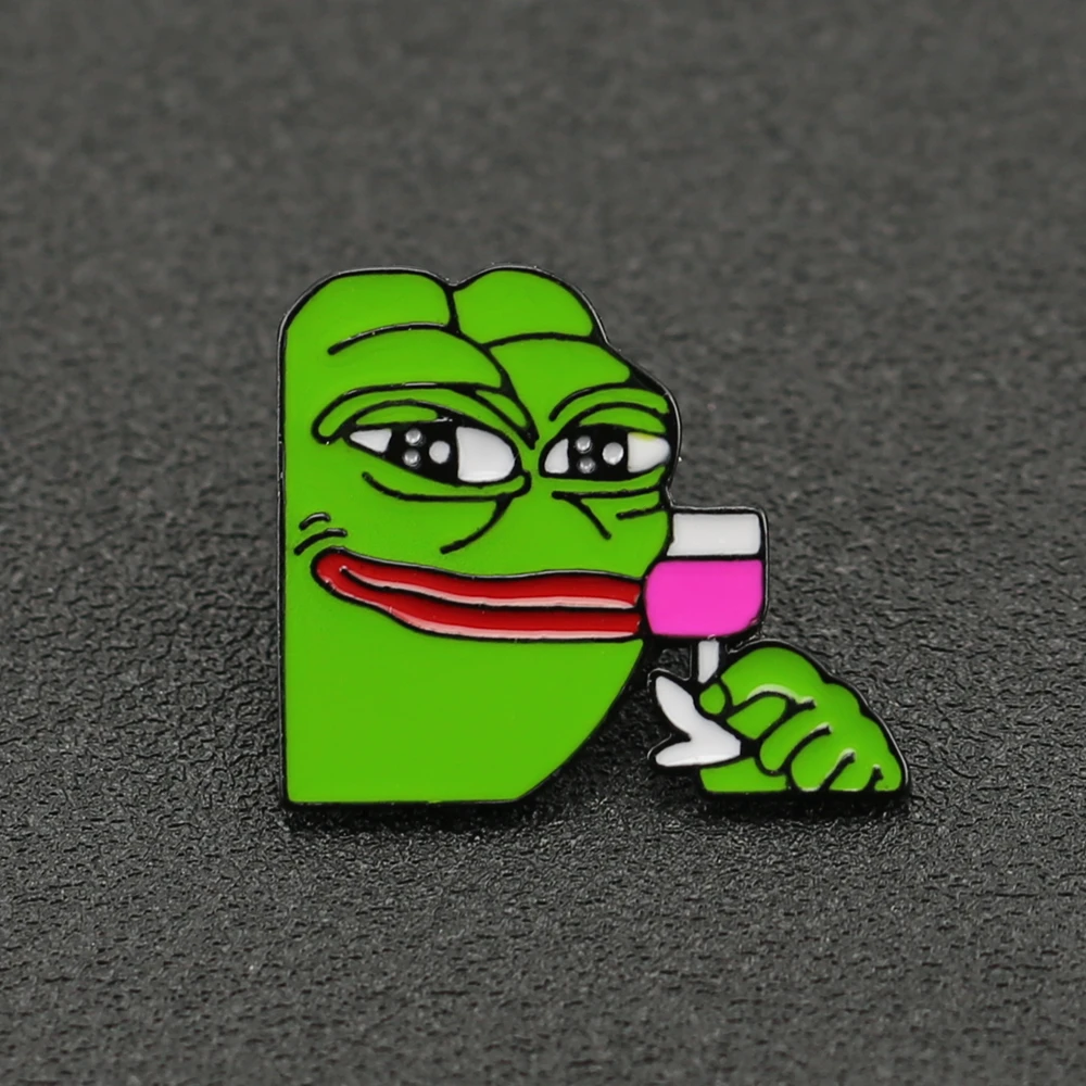 Pepe Frog Brooch Pin Sad Funny Kermit The Frog Muppet Show Drink Beer Badge Popular Fashion Jewelry Feels Good Bad Man Wholesale