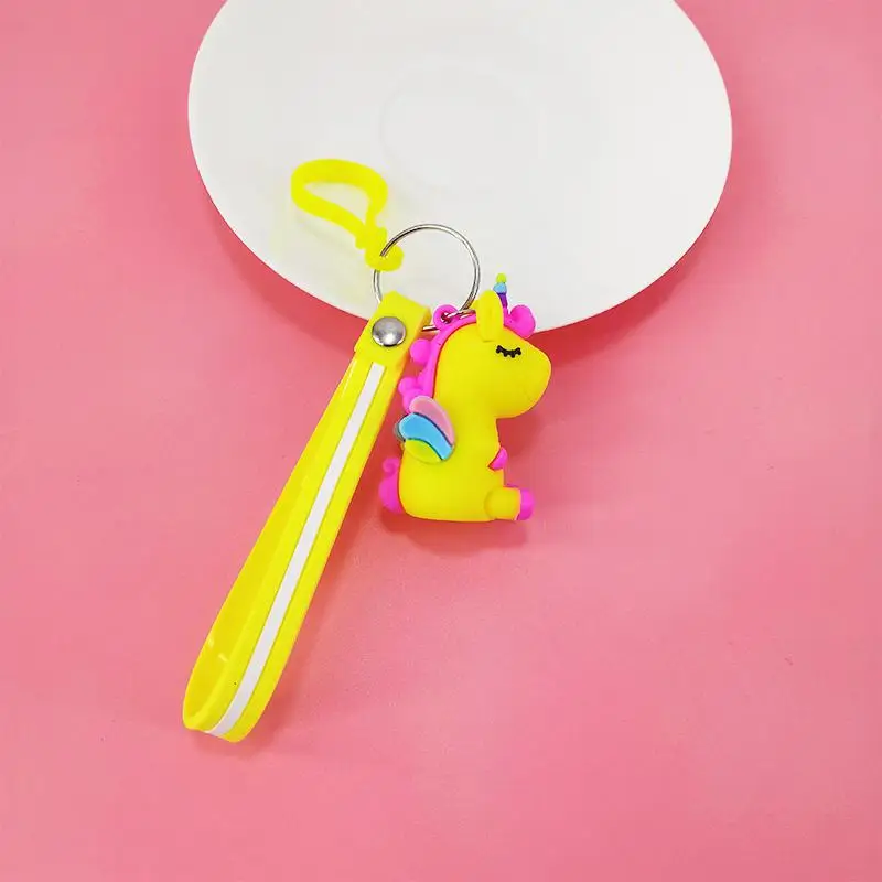 Креативный ПВХ мультфильм Единорог кукла-брелок для ключей женская сумка мини Животное подвеска автомобиль ключ сплав аксессуар детский подарок на день рождения - Цвет: yellow