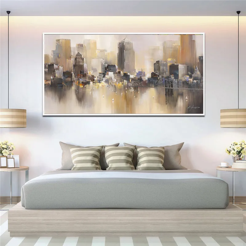 

Modern 70x140cm Abstract City Building Canvas Oil Painting Printed Canvas Prints by Machine Cheap Wall Art Pictures no frame