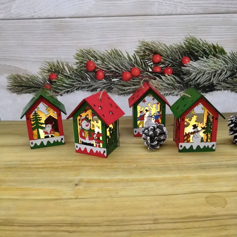 4 шт./компл. Светодиодный светильник DIY деревянный домик, вилла рождественские украшения Висячие елки#909