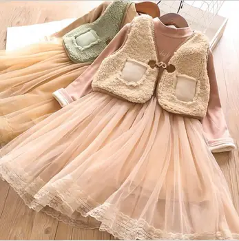 

boutique kids clothing sets 2019 winter vest and Thickening dresses sets fashion high-grade children clothing