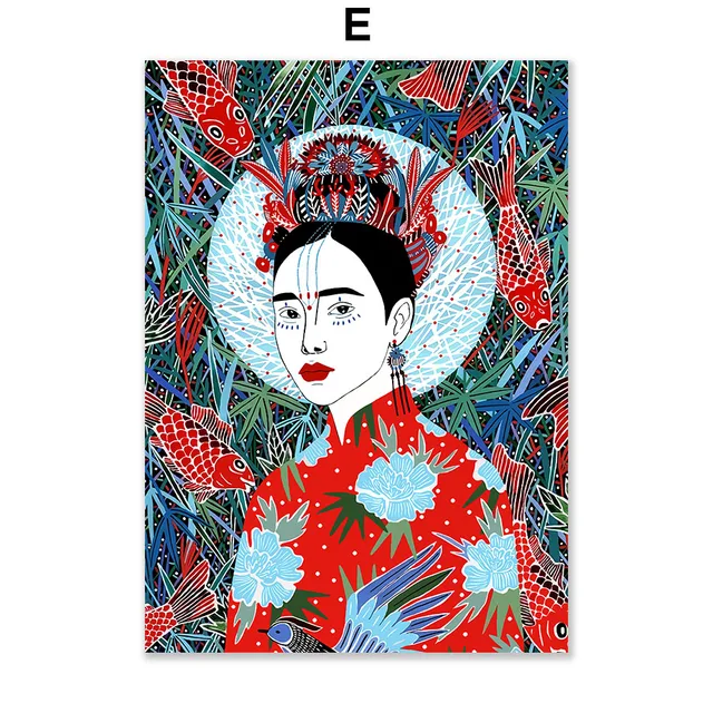 Abstract Dazzling Girl Lady boho Wall Art Canvas Painting Nordic Posters And Prints Wall Pictures For Living Room Salon Decor E