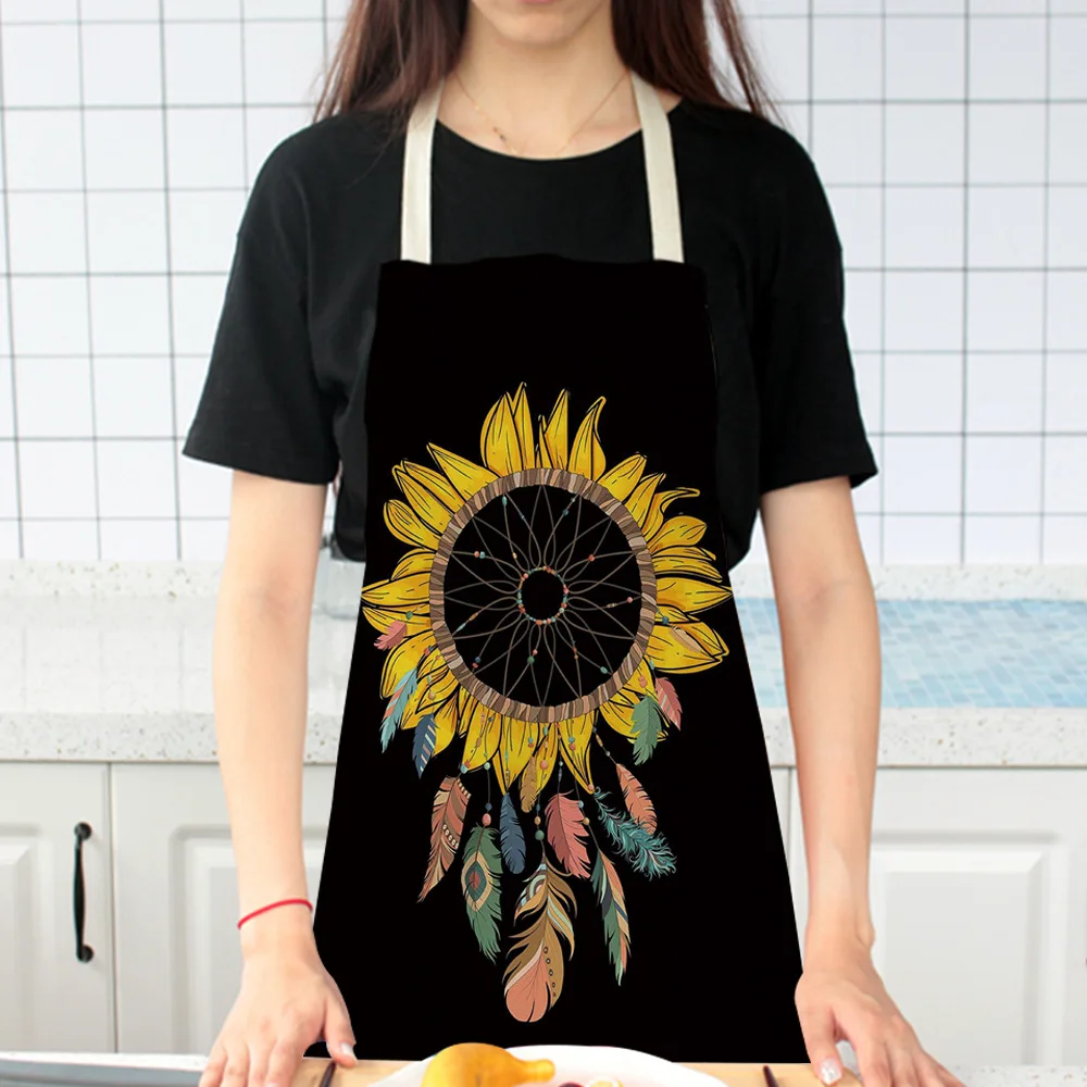 Women Kitchen Apron Cotton Linen sunflower Sleeveless Chef Cooking Aprons Kitchen accessories 68*55cm 0091