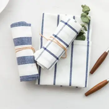 

62 10pcs high quality Blue white check striped tea towel kitchen towel napkin table cloth 100% cotton60