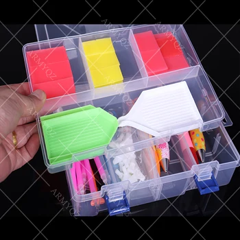 

Double layer Diamond Painting Accessories Large Capacity DIY Tweezers Diamond Plate Handwork Square Round Tray Big Tools Pen