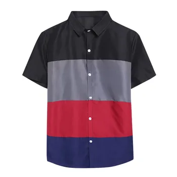 

2020 High Quality Shirts Men Summer Casual Fashion Color Collision Short Sleeve Thin Shirt Top Blouse Mens Clothing Fashion #5.2