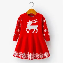 Dulce Amor/рождественское платье для маленьких девочек; Новогодняя одежда; сезон осень-зима; детское вязаное платье с оленем; вязаные наряды