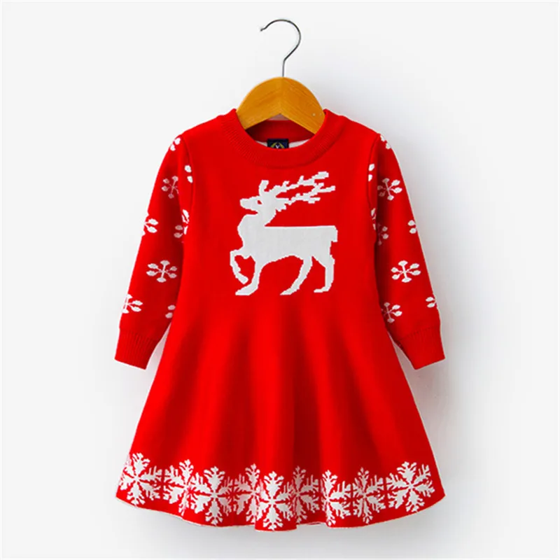 Dulce Amor Christmas Dress For Baby Girls New Year Clothes Autumn Winter Kids Knitting Reindeer Crochet Outfits | Детская одежда и